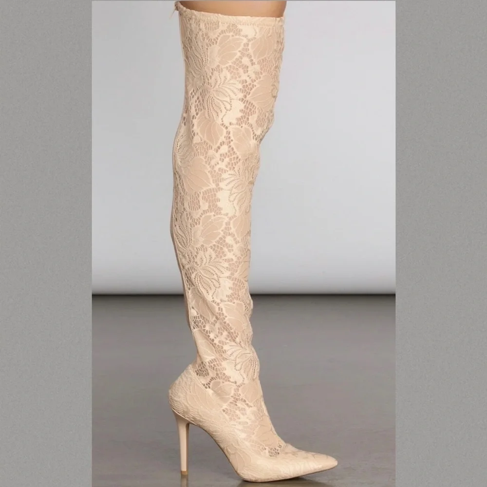 Lace Stiletto Thigh High Boots - Picture 6 of 11
